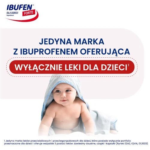 Ibufen Forte 200mg/5ml truskawkowy, zawiesina doustna, 100 ml - Syrop dla dzieci na ból i gorączkę - 1