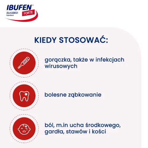 Ibufen Forte 200mg/5ml truskawkowy, zawiesina doustna, 100 ml - Syrop dla dzieci na ból i gorączkę - 2