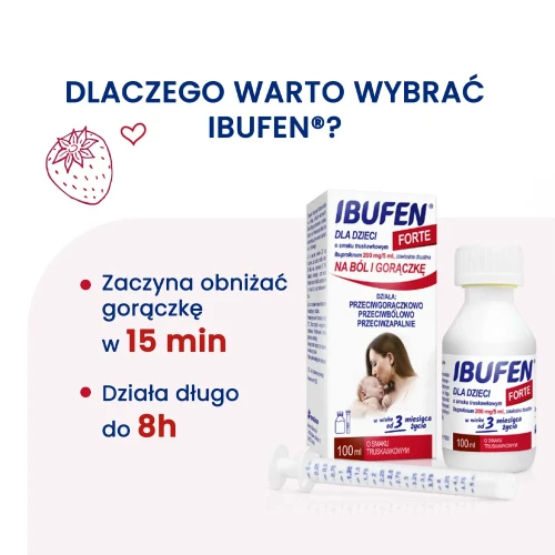 Ibufen Forte 200mg/5ml truskawkowy, zawiesina doustna, 100 ml - Syrop dla dzieci na ból i gorączkę - 3