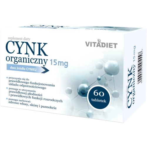 Vitadiet Cynk Organiczny 15 mg, 60 tabletek - Dwa źródła cynku - 1