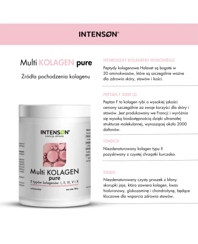 Intenson Multi Kolagen Pure proszek, 300 g - Pięć typów kolagenu, które zapewniają kompleksowe wsparcie wyglądu i elastyczności skóry - 2