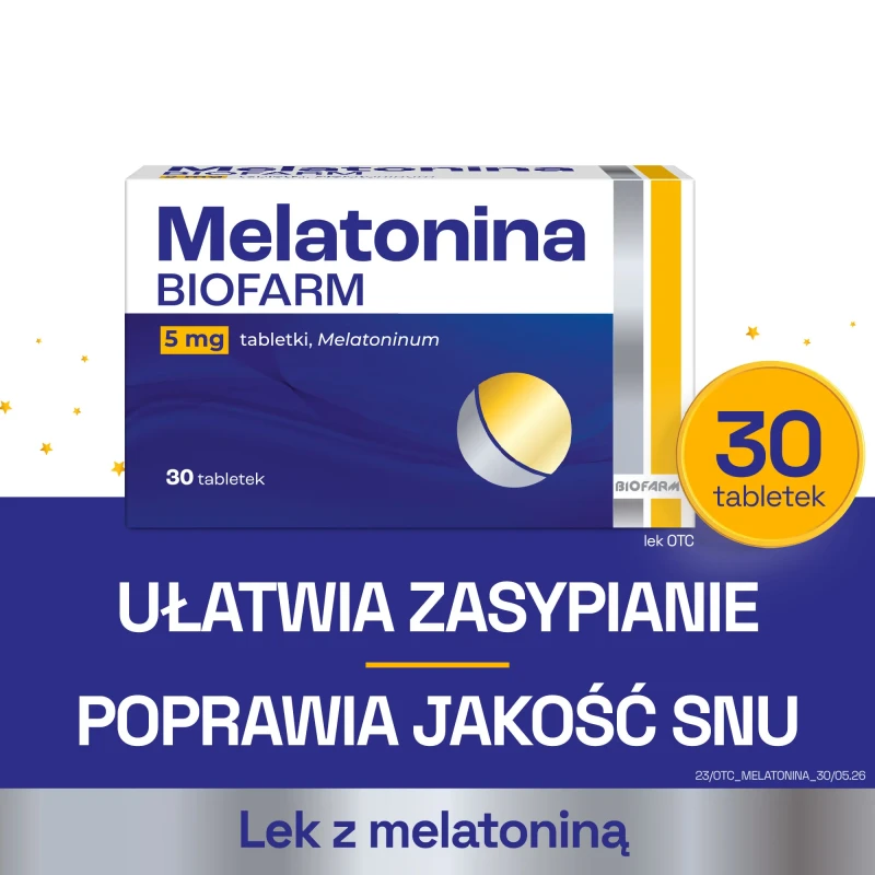 Melatonina Biofarm 5 mg 30 tabletek - Pomocniczo stosowana w leczeniu zaburzeń rytmu snu i czuwania - 1
