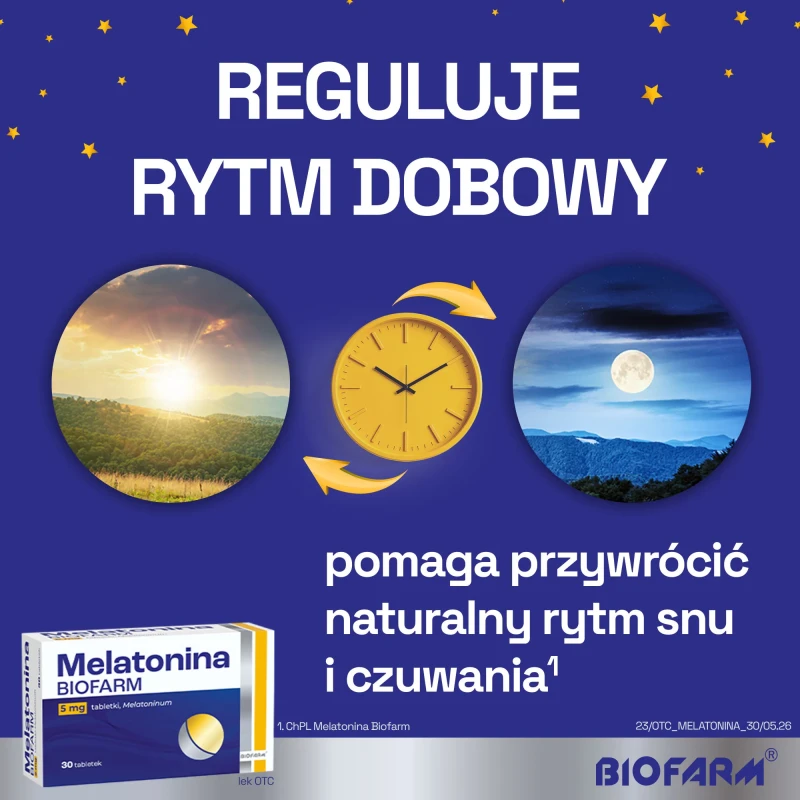 Melatonina Biofarm 5 mg 30 tabletek - Pomocniczo stosowana w leczeniu zaburzeń rytmu snu i czuwania - 4