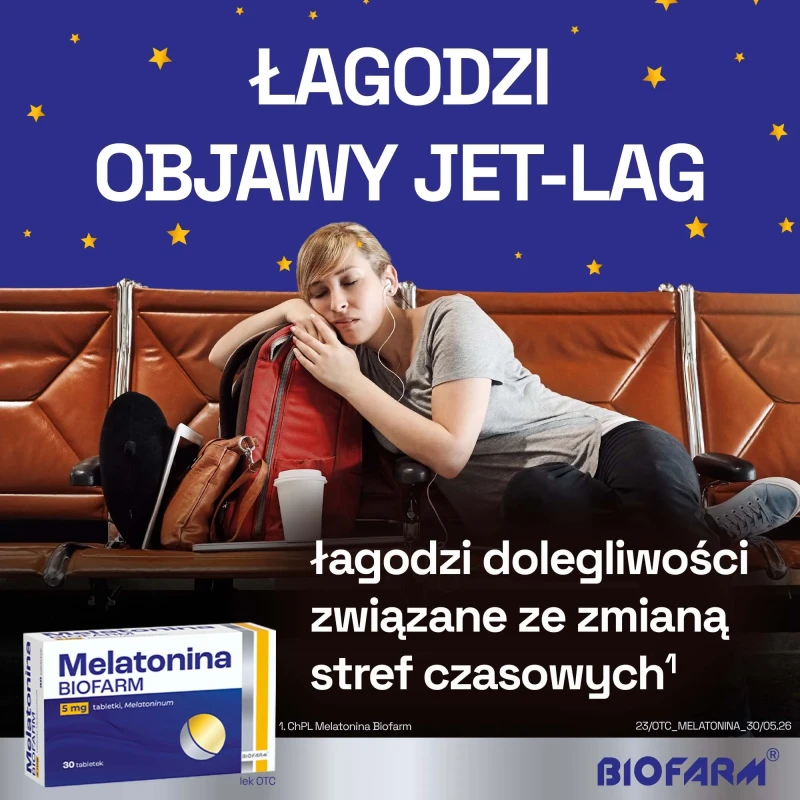 Melatonina Biofarm 5 mg 30 tabletek - Pomocniczo stosowana w leczeniu zaburzeń rytmu snu i czuwania - 5