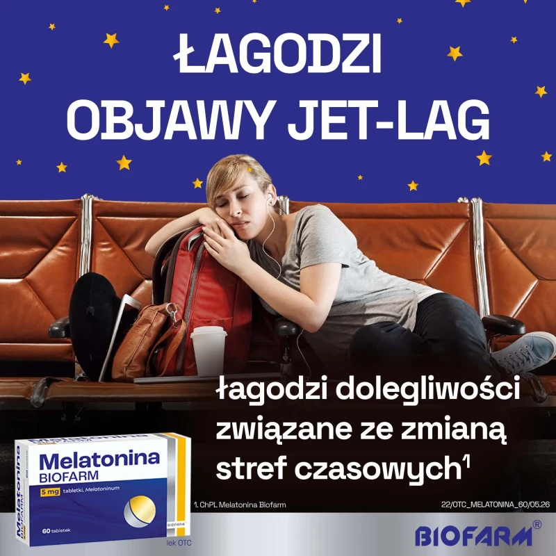 Melatonina Biofarm 5 mg, 60 tabletek - Pomocniczo stosowana w leczeniu zaburzeń rytmu snu i czuwania - 5
