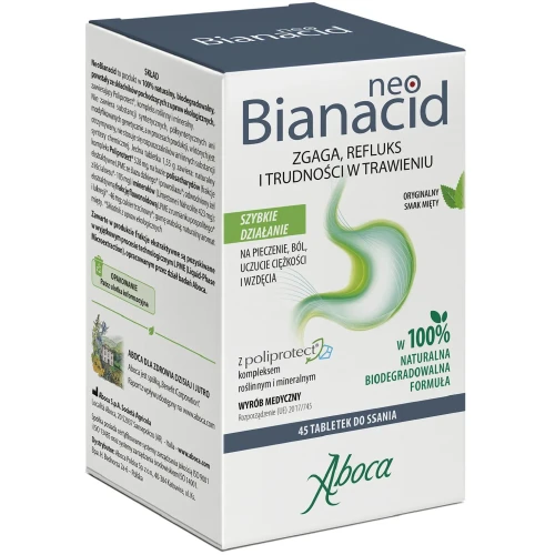 Aboca NeoBianacid, 45 tabletek do ssania - Chroni błonę śluzową żołądka, naturalny preparat na zgagę - 2