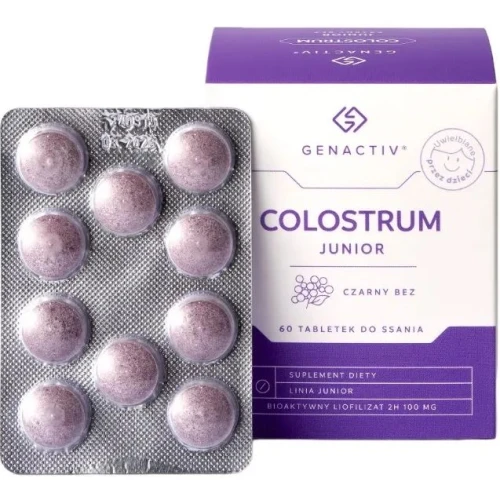 Genactiv Colostrum Junior Czarny Bez, 60 tabletek do ssania - Suplement diety w postaci tabletek do ssania - 1