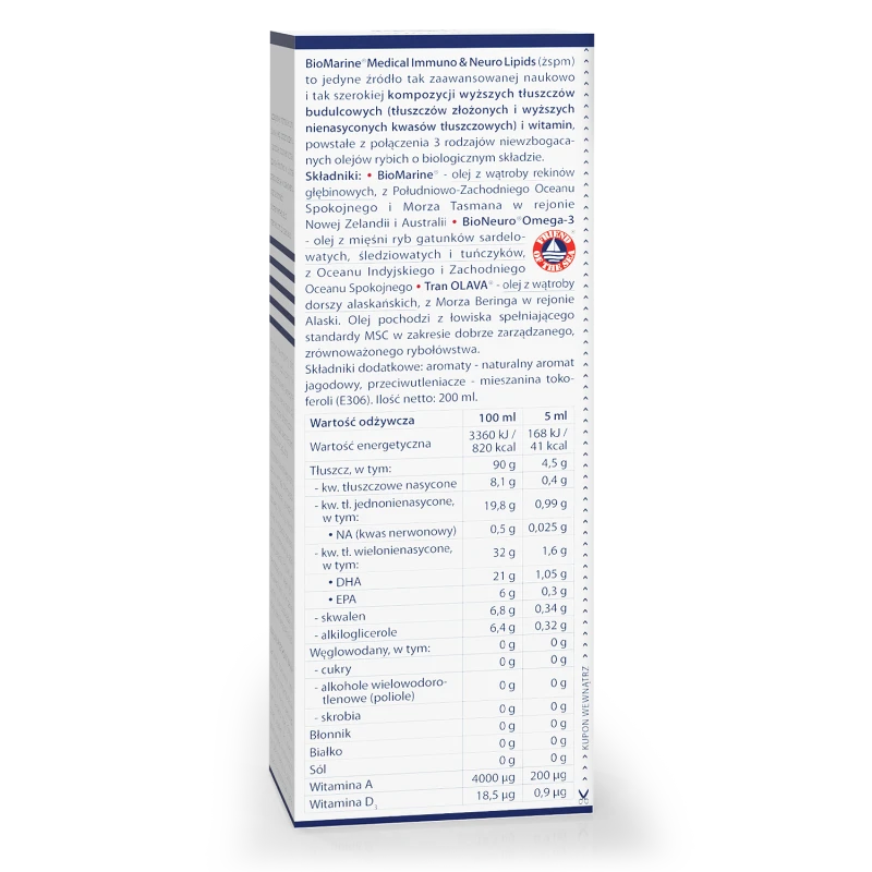 BioMarine Medical Immuno & Neuro Lipids, olej 200 ml - Z połączeniem 4 rodzajów olejów rybich - 1