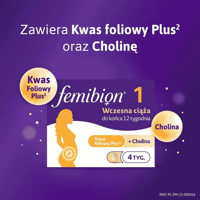 Femibion 1 Wczesna ciąża, 28 tabletek powlekanych - Wsparcie we wczesnym okresie ciąży – kwas foliowy i witaminy - 2
