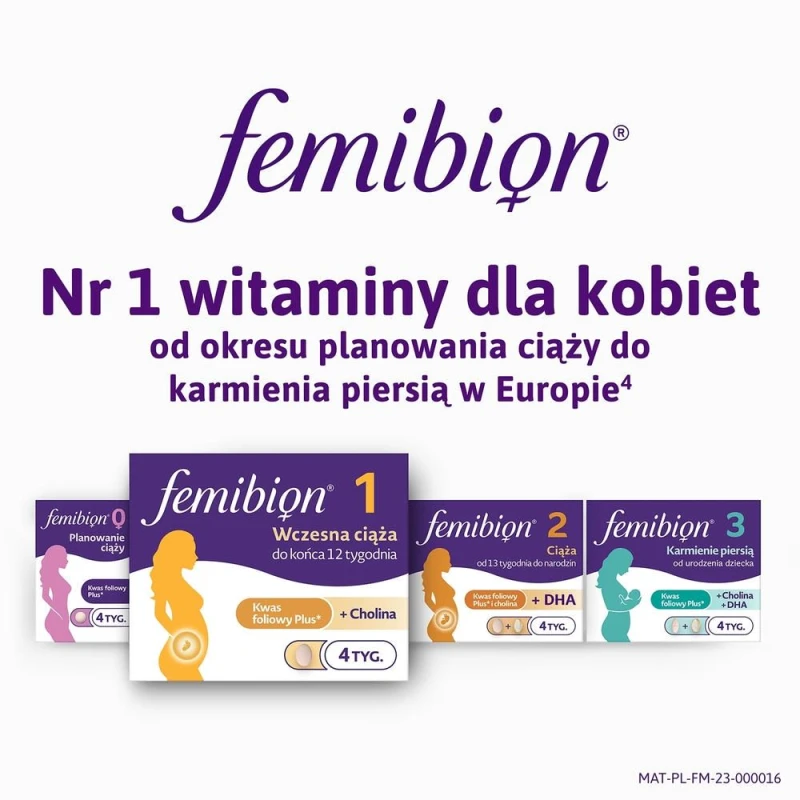 Femibion 1 Wczesna ciąża, 28 tabletek powlekanych - Wsparcie we wczesnym okresie ciąży – kwas foliowy i witaminy - 7