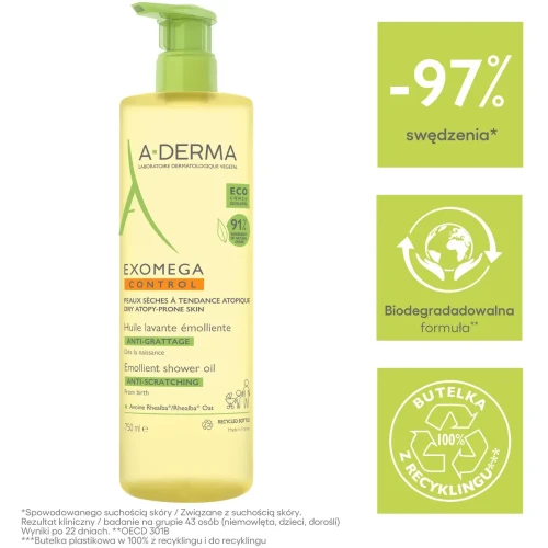 A-Derma Exomega Control Olejek, 750 ml - Emolient pod prysznic, pielęgnuje cerę suchą, skłonną do atopii - 2
