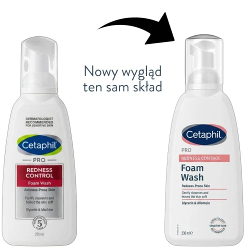 Cetaphil Pro Redness Control, pianka do mycia twarzy,  236 ml - Dla osób ze skłonnościami do zaczerwienień i trądziku różowatego - 5