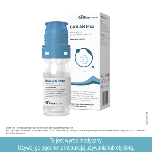 Biolan Max, krople do oczu, 10 ml - Z 0,15% hialuronianu sodu, zapewnia nawilżenie oka - 1