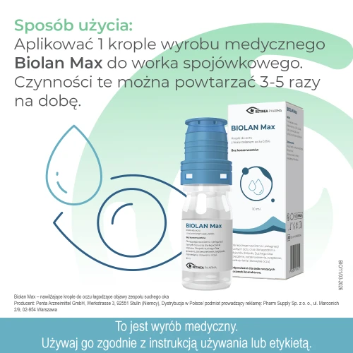 Biolan Max, krople do oczu, 10 ml - Z 0,15% hialuronianu sodu, zapewnia nawilżenie oka - 5