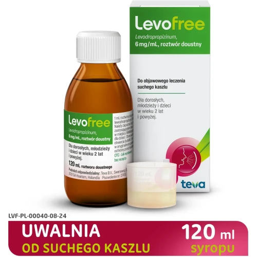 Levofree syrop 120 ml - Łagodzi objawy suchego, nieproduktywnego kaszlu - 1