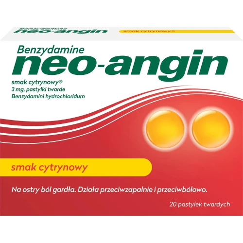 Neo-angin Benzydamine, smak cytrynowy, 20 pastylek do ssania - Pastylki do ssania o smaku cytrynowym - 1