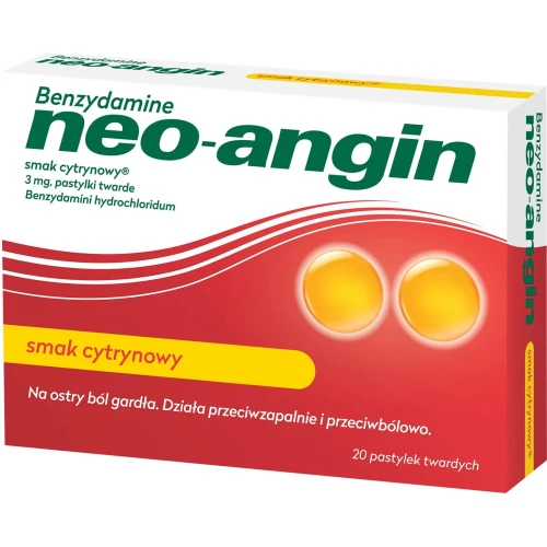 Neo-angin Benzydamine, smak cytrynowy, 20 pastylek do ssania - Pastylki do ssania o smaku cytrynowym - 2