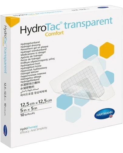 HydroTac Transparent Comfort Opatrunek 12,5 cm x 12,5 cm, 10 sztuk - Wodoodporny, przezroczysty opatrunek hydrożelowy z uwodnionego poliuretanu - 1