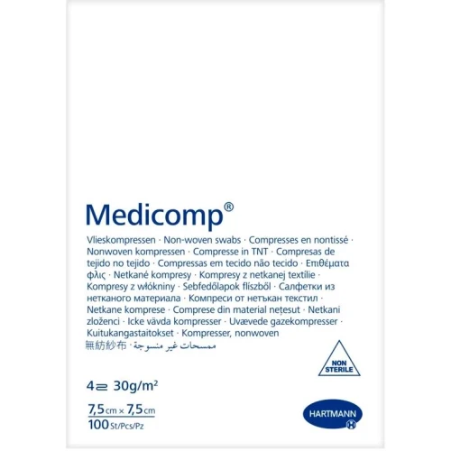 Medicomp Kompresy niejałowe włókninowe 7,5 x 7,5 cm, 100 sztuk - Kompresy chłonne 4-warstwowe - 1