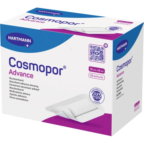 Cosmopor Advance, opatrunek jałowy 10 cm x 8 cm, 25 sztuk - Samoprzylepny opatrunek o zwiększonej chłonności na rany i skaleczenia - 1