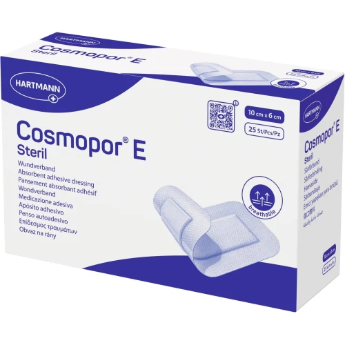 Cosmopor E, opatrunek jałowy 10 cm x 6 cm, 25 sztuk - Samoprzylepny opatrunek na rany pooperacyjne i pozabiegowe - 1