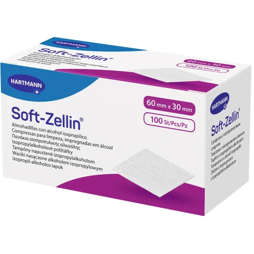 Soft-Zellin 30 x 60 mm, kompres włókninowy 100 sztuk - Waciki nasączone alkoholem  - 1