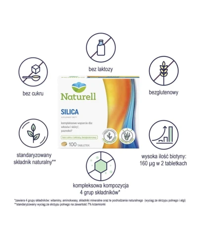 Naturell Silica, 100 tabletek - Ze skrzypem polnym, biotyną i cynkiem - 1