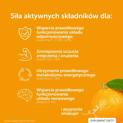 Justvit Pastylki wspierające odporność, 20 pastylek - Pomarańczowe pastylki bez cukru z cynkiem i witaminami - 1