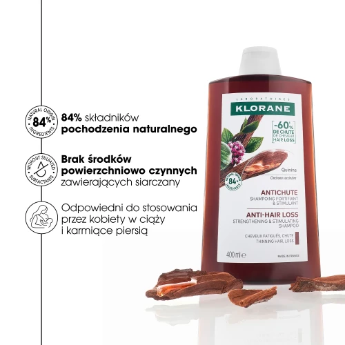 Klorane Chinina, Szarotka, szampon przeciw wypadaniu włosów, 400 ml - Wzbogacony witaminami z grupy B, wspomaga kondycję włosów  - 1