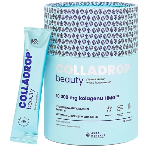 Aura Herbals Colladrop Beauty kolagen HMG 10 000 mg ananas, 30 saszetek - Wysoko przyswajalny kolagen morski - 1