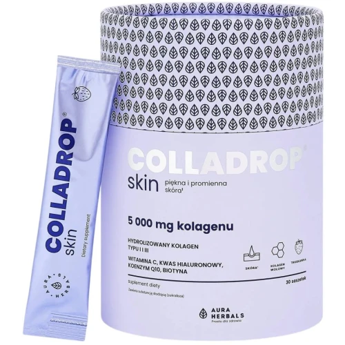Aura Herbals Colladrop Skin Kolagen 5 000 mg, 30 saszetek - Wzbogacony o witaminę C, która przyczynia się do prawidłowego tworzenia kolagenu - 1