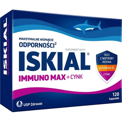 Iskial Immuno Max + Cynk, 120 kapsułek - Z olejem z wątropy rekina, witaminą D i cynkiem - 3