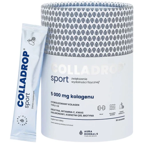 Aura Herbals Colladrop Sport Kolagen morski 5 000 mg, 30 saszetek - Smak mango-marakuja - 1