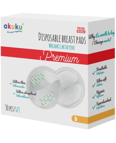 Akuku Premium Wkładki laktacyjne A0354, 30 sztuk - Dyskretna ochrona dla mam karmiących piersią - 1