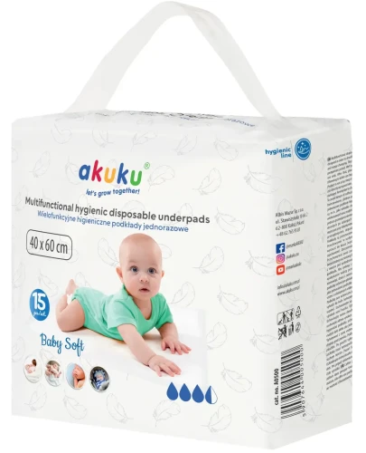 Akuku Podkład jednorazowy Baby Soft 40 x 60 cm, 15 sztuk - Podkłady z wysoko chłonnym wkładem - 1