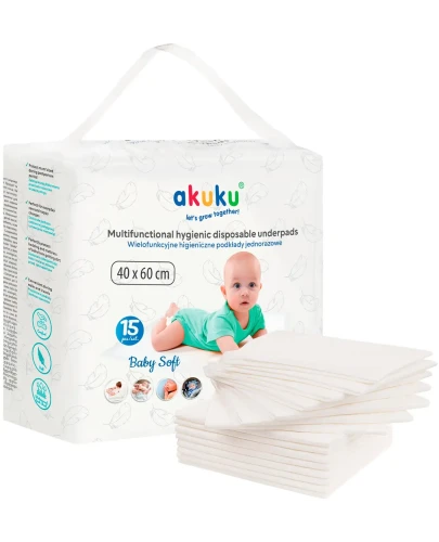 Akuku Podkład jednorazowy Baby Soft 40 x 60 cm, 15 sztuk - Podkłady z wysoko chłonnym wkładem - 2