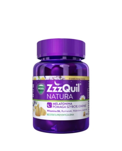 ZzzQuil Natura żelki o smaku mango i banana, 30 sztuk - Suplement diety z ekstraktami roślinnymi, melatoniną i witaminą B6 - 1