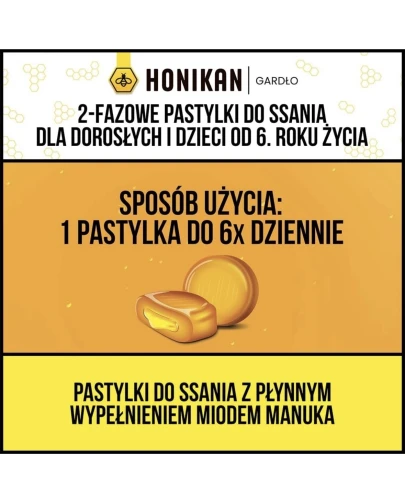 Honikan Gardło 2-fazowe pastylki do ssania smak cytrynowy, 16 sztuk - Wspomagają naturalne nawilżanie błony śluzowej jamy ustnej i gardła - 3
