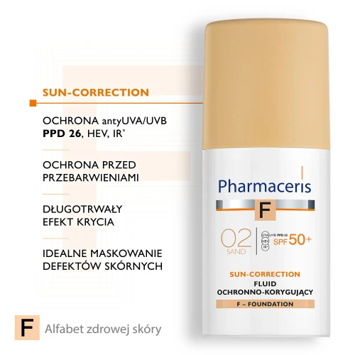 Pharmaceris F Sun-Correction SPF 50+, Sand 02, 30 ml - Fluid ochronno-korygujący - Najwyższa ochrona - 2