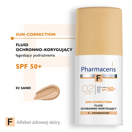 Pharmaceris F Sun-Correction SPF 50+, Sand 02, 30 ml - Fluid ochronno-korygujący - Najwyższa ochrona - 3