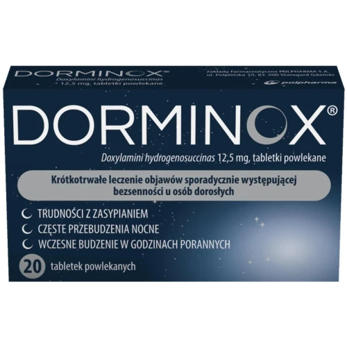 Dorminox 12,5 mg, 20 tabletek powlekanych - Z doksylaminą o działaniu nasennym i uspokajającym - 2