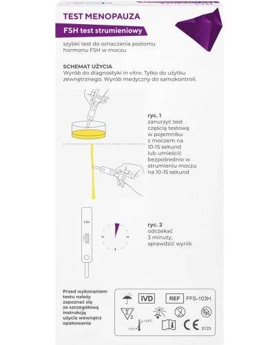 Diather Test Menopauza FSH, strumieniowy, 2 sztuki - Domowy test do oznaczania stężenia hormonu FSH w moczu - 1