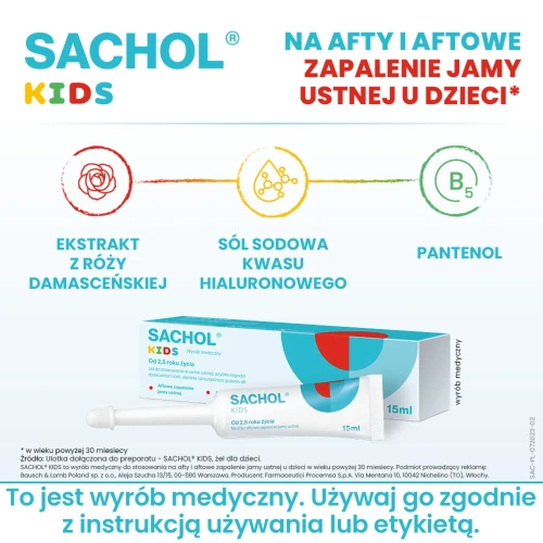 Sachol Kids, żel 15 g - Żel na afty dla dzieci od 2,5 roku życia - 1