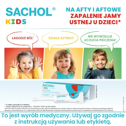 Sachol Kids, żel 15 g - Żel na afty dla dzieci od 2,5 roku życia - 2