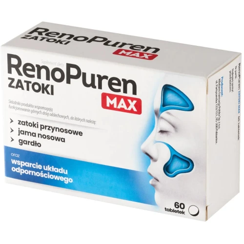 RenoPuren Zatoki Max, 60 tabletek - Z wyciągami roślinnymi, które wspomagają górne drogi oddechowe - 1