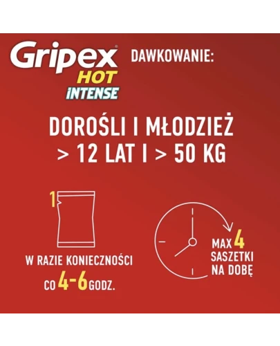 Gripex Hot Intense, 12 saszetek - Zawiera trzy substancje czynne: paracetamol, kofeinę i fenylefrynę - 4
