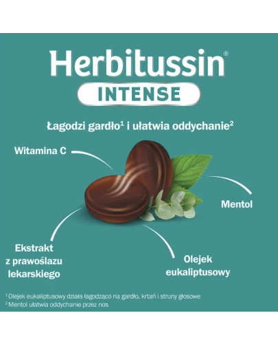 Herbitussin Intense, 10 pastylek do ssania  - Z mentolem i olejkiem eukaliptusowym - 1