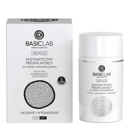 BasicLab Micellis Enzymatyczny peeling myjący do skóry ultrawrażliwej, 35 g - Łagodnie złuszcza i wygładza skórę - 1