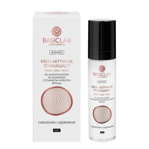 BasicLab Aminis 5% Aminokwasów, 4% Kompleksu Czynników Wzrostu, Retinal Krem do twarzy, 50 ml - Nocna odnowa skóry - 1