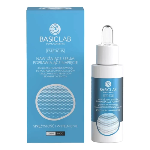 BasicLab Esteticus 3% Kwasu hialuronowego, 5% Kompleksu aminokwasów i 15% Kompleksu peptydów biomimetycznych Serum do twarzy, 30 ml - Nawilżające i przeciwzmarszczkowe działanie - 1